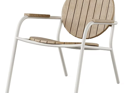 Stylish Outdoor Chair With Wooden Slat Back And White Metal Frame Design 3d model