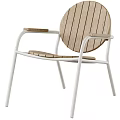 Stylish Outdoor Chair With Wooden Slat Back And White Metal Frame Design