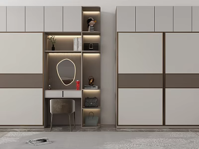 Modern Wardrobe Combination Design With Mirror Dresser Shelves And Storage Drawers 3d model