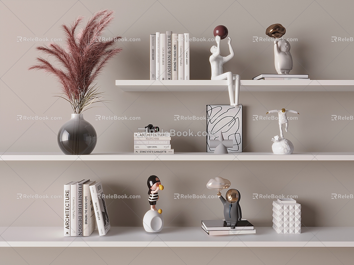 Accessories Decorations Ornaments Books Decorative Painting Vase Floral Art Nordic Storage Rack Cartoon Doll Ornaments 3d model