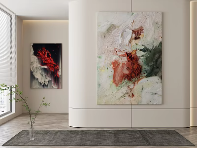 Modern Interior Decor With Two Abstract Paintings Vase Window And Carpet 3d model