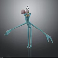 3D Cartoon Character Creature With Big Eyes And Slender Blue Body