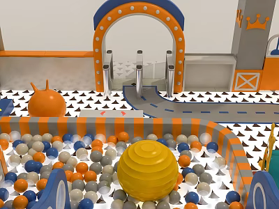 Colorful Kids Play Equipment With Ball Pit Arched Entrance Curved Track And Slide 3d model