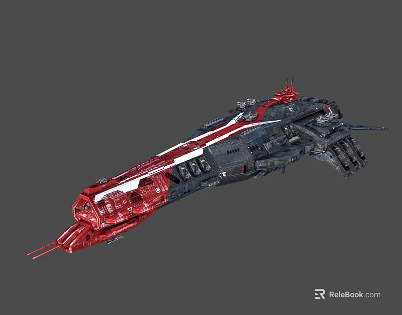 Futuristic Sci Fi Spaceship Featuring Black Red Color And Detailed Engine Structures 3d model 