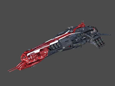 Futuristic Sci Fi Spaceship Featuring Black Red Color And Detailed Engine Structures 3d model