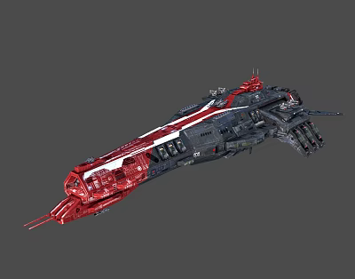 Futuristic Sci Fi Spaceship Featuring Black Red Color And Detailed Engine Structures 3d model