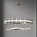 Modern Chandelier With Transparent Glass Pieces Circular Light Strips And Metallic Frame