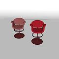 Two Red Bar Stools with Curved Backrest Metal Frame and Round Base 3d model