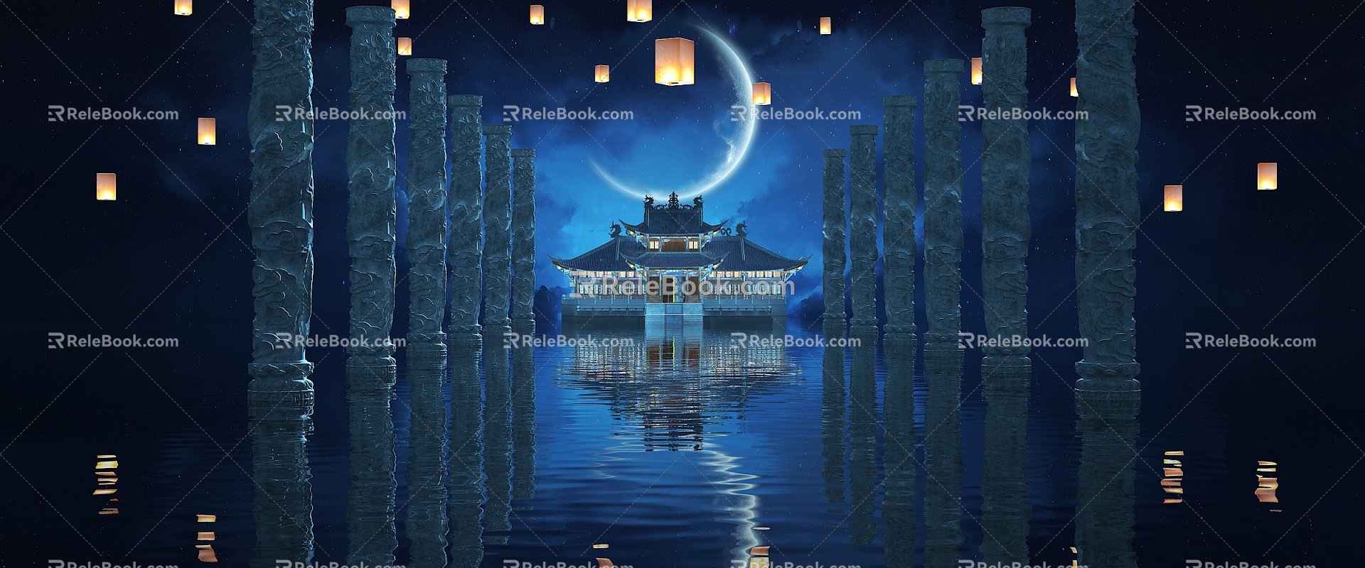 New Chinese Night Scene Zen Night Scene 3d model