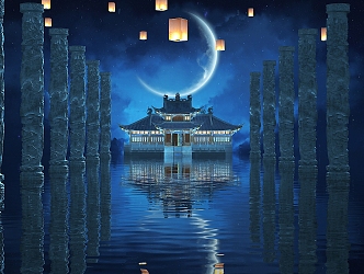 New Chinese Night Scene Zen Night Scene 3d model