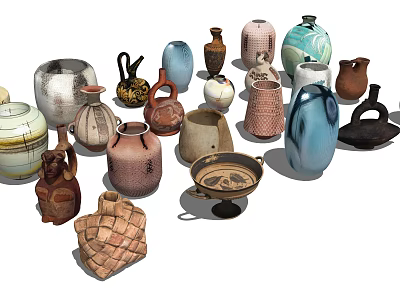 Ceramic Vessels Collection Including Vases Jars Bowls With Diverse Colors And Textured Designs 3d model