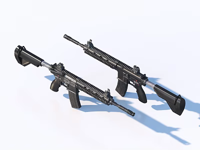 Two Black Rifles Featuring Barrel Magazine Stock On White Background 3d model