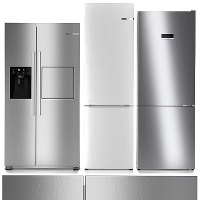 Sleek Modern Silver and White Side by Side Double Door Refrigerators Smooth Finish Design 3d model