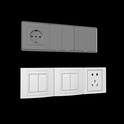 Gray And White Electrical Switch Socket Plates With Switches And Outlets For Home 3d model