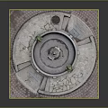 Elegant Garden Ornament Design With Circular Fountain Green Plants Stone Paved Ground And Inscription REMARES