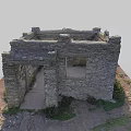 Ancient Stone Ruin Building Model On Black Square Base With Grass And Dirt