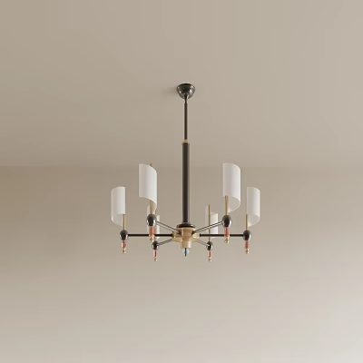 Modern Contemporary Chandelier With White Fabric Shades Black Metal Frame And Gold Accents 3d model