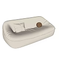 Modern Beige Fabric Sectional Sofa with Square Pillow and Round Decorative Ball