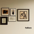 Abstract Paintings Framed Wall Art Display With Multiple Abstract Compositions On Beige Wall