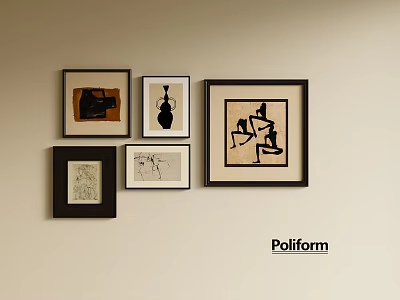 Abstract Paintings Framed Wall Art Display With Multiple Abstract Compositions On Beige Wall 3d model