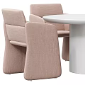Modern Round White Dining Table Set With Beige Upholstered Chairs 3d model