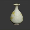 White Ceramic Vase With Yellow Bamboo Leaf Patterns On Dark Background With Reflection 3d model