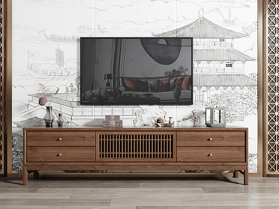 New Chinese TV Cabinet Solid Wood TV Cabinet 3d model