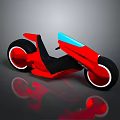 Modern Streamlined Red Black Motorcycle with Blue Accent White Rimmed Wheels and Sleek Body