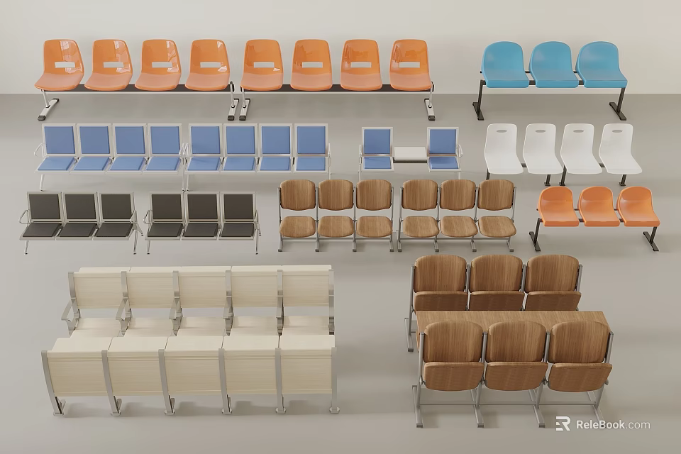 Public Chairs Collection With Various Colors And Different Styles For Public Areas 3d model 