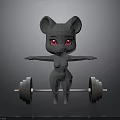 Gray Cartoon Mouse 3D Model With Red Eyes Big Ears And Barbell
