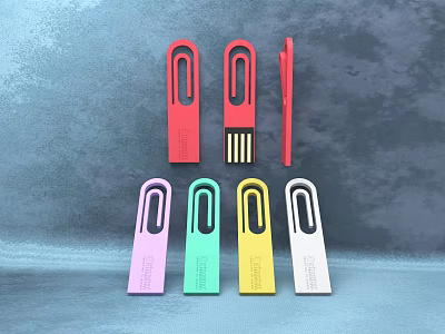 Colorful Commercial USB Flash Drives Featuring Hook Design in Various Colors 3d model