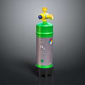 Green Nitrogen Gas Cylinder With Yellow Valve Base Stand And Label
