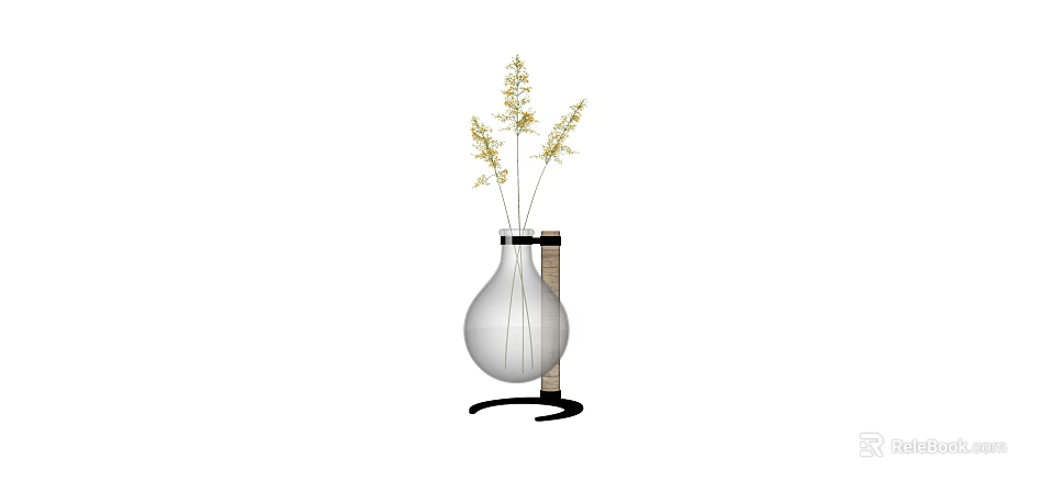 Transparent Glass Vase With Metal Stand And Dried Grasses For Modern Home Decor 3d model 