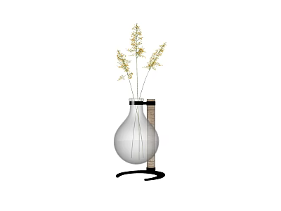 Transparent Glass Vase With Metal Stand And Dried Grasses For Modern Home Decor 3d model