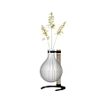 Transparent Glass Vase With Metal Stand And Dried Grasses For Modern Home Decor