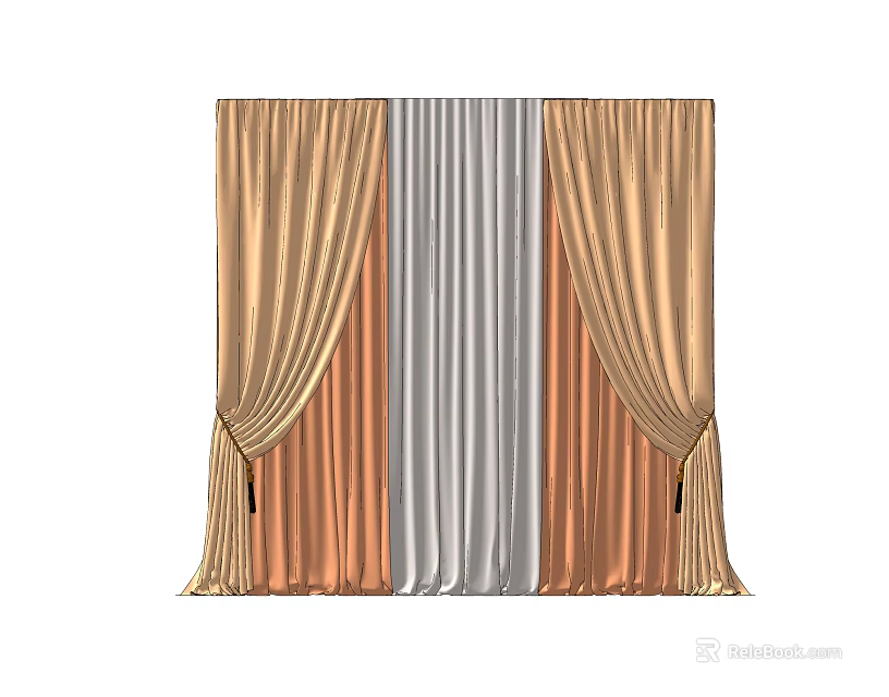 Elegant Gold And Silver Curtains Pleated Design With Tied Back Details For Home Interior Decor 3d model 