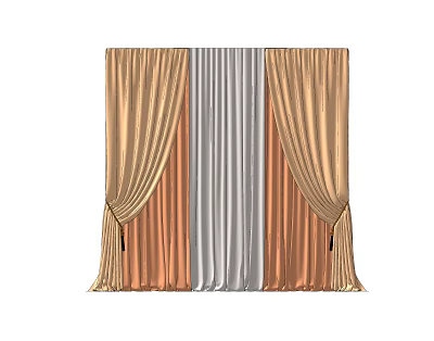 Elegant Gold And Silver Curtains Pleated Design With Tied Back Details For Home Interior Decor 3d model