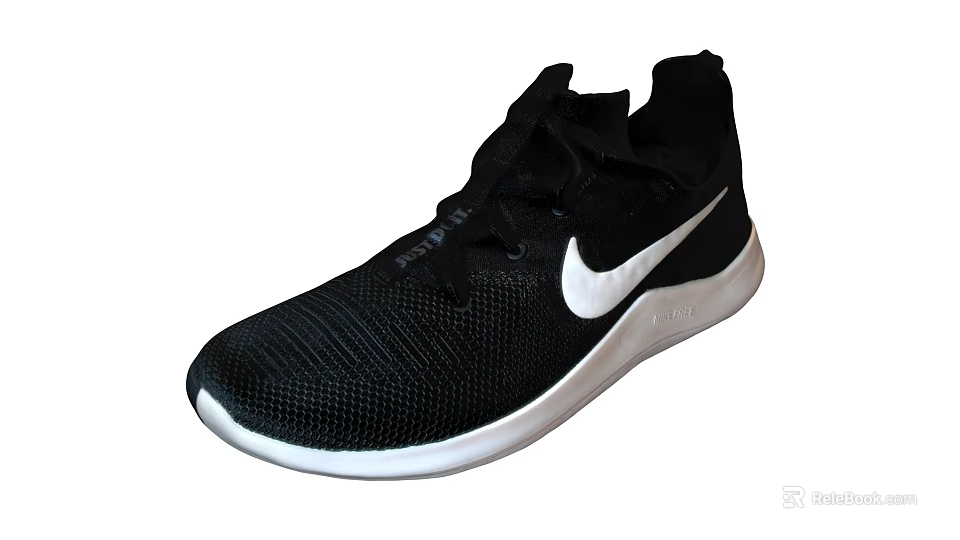 Black Knit Upper Minimalist Running Shoes With White Nike Logo And White Sole 3d model 
