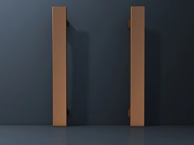 Copper Colored Vertical Door Handles Mounted On Dark Door With Modern Minimalist Design 3d model