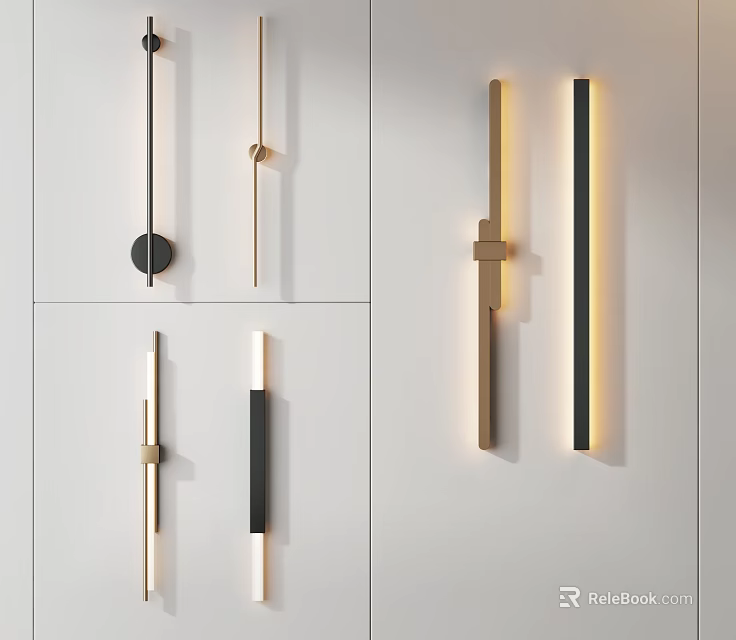 Modern Wall Lamps Featuring Sleek Black And Gold Design In Various Styles For Home Lighting 3d model 