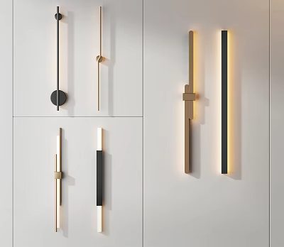 Modern Wall Lamps Featuring Sleek Black And Gold Design In Various Styles For Home Lighting 3d model