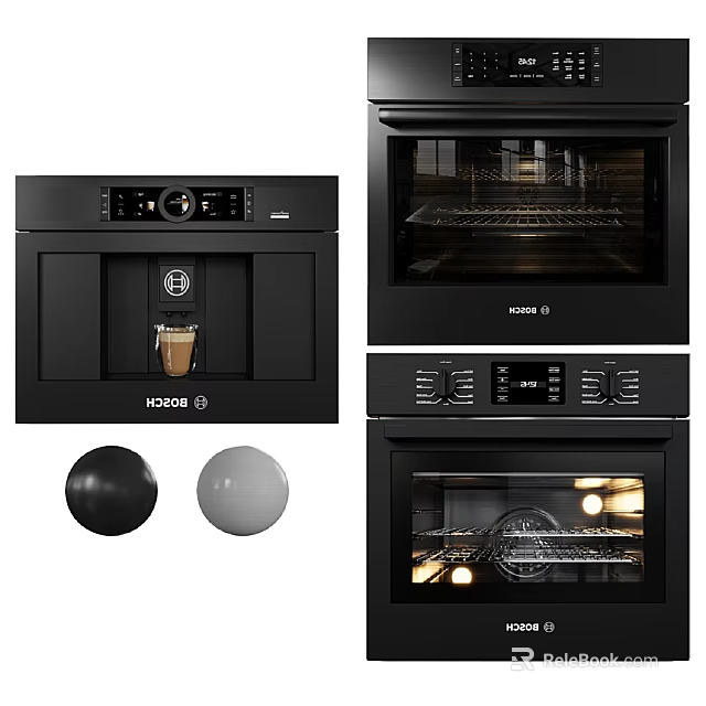 Modern Black Kitchen Appliances With Coffee Machine Oven And Color Options 3d model 
