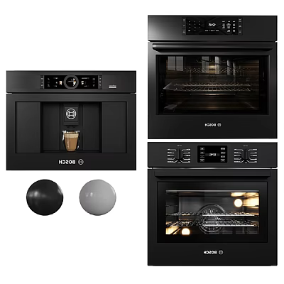 Modern Black Kitchen Appliances With Coffee Machine Oven And Color Options 3d model