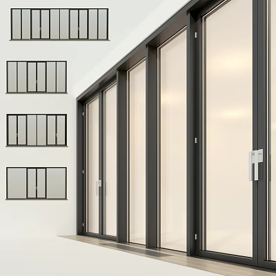 Sleek Modern Casement Windows With Black Aluminum Frame And Transparent Glass Panels 3d model