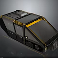 Futuristic Industrial Black Yellow Vehicle Module With Checkered Pattern Roof And Sides