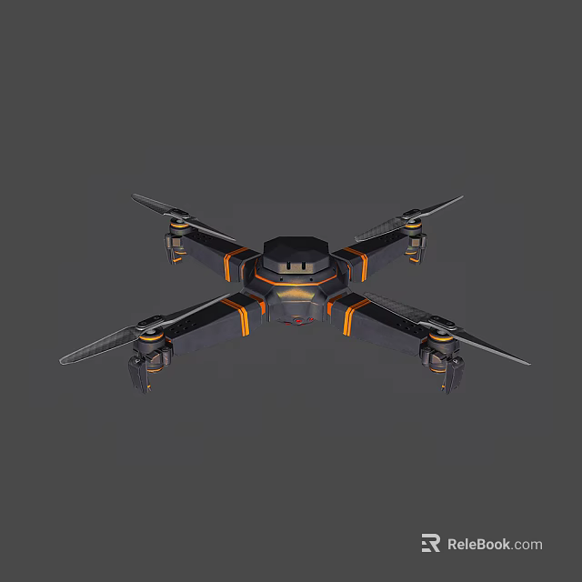 Smart Drone With Black And Orange Body Four Propellers Advanced Design 3d model