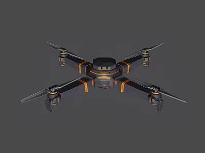 Smart Drone With Black And Orange Body Four Propellers Advanced Design 3d model