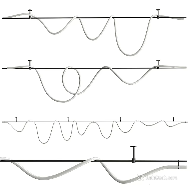 Modern Curved Wave Design Chandelier With Hanging Metal Elements And Linear Frame 3d model 