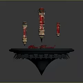 Ornate Display Platform With Circular Base Red Decorative Pillars And Engraved Text