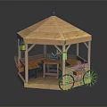Hexagonal Wooden Gazebo With Table Bench Bicycle And Flower Pots